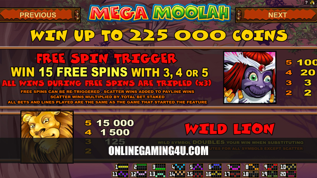 Mega Moolah Free Spins